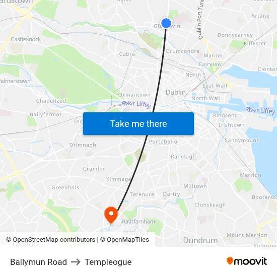 Ballymun Road to Templeogue map