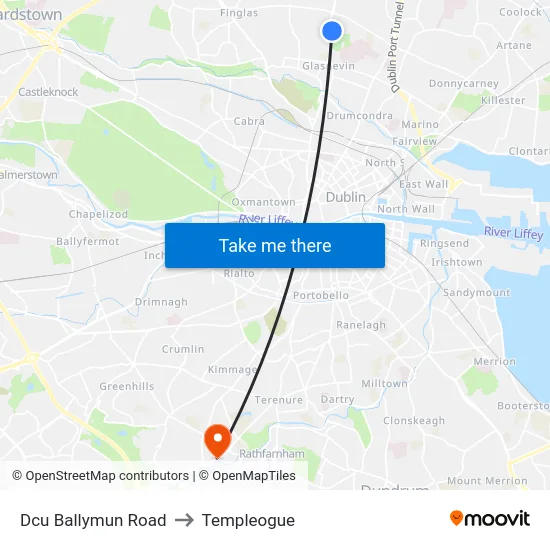 Dcu Ballymun Road to Templeogue map