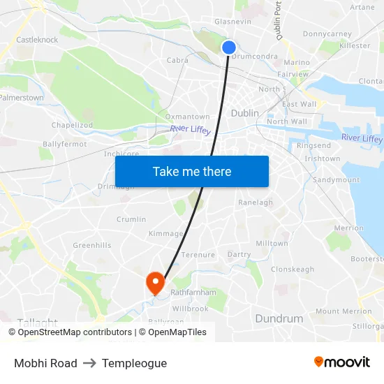 Mobhi Road to Templeogue map