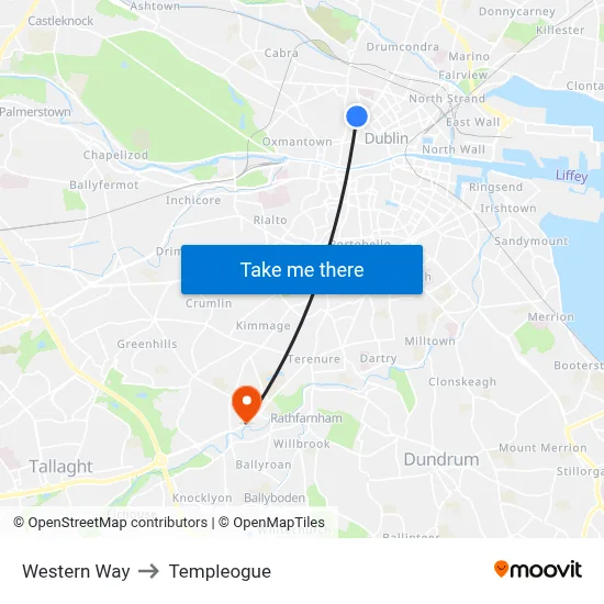 Western Way to Templeogue map