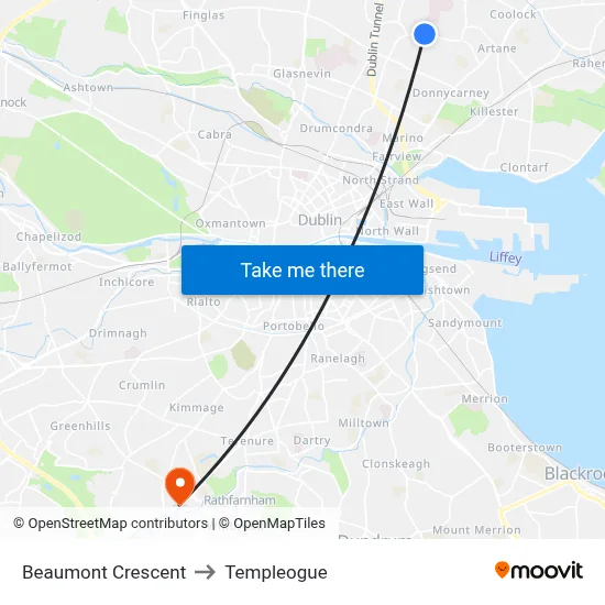 Beaumont Crescent to Templeogue map