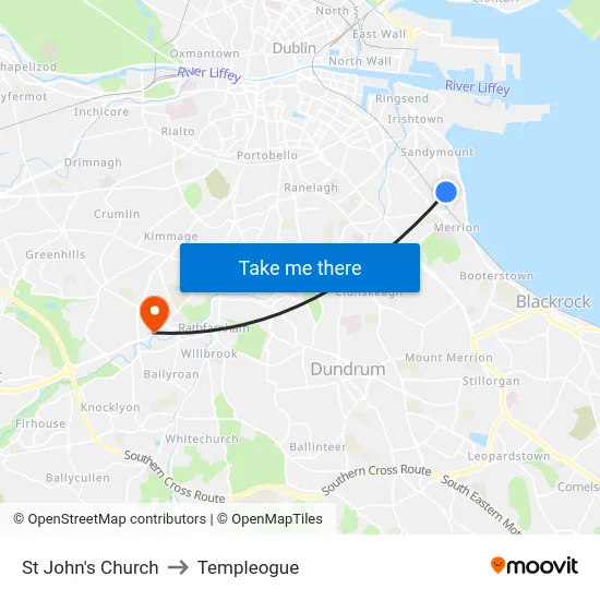 St John's Church to Templeogue map