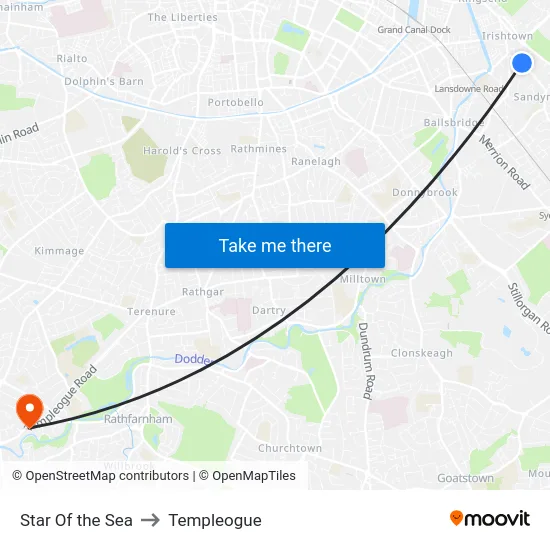 Star Of the Sea to Templeogue map