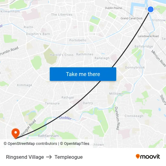 Ringsend Village to Templeogue map