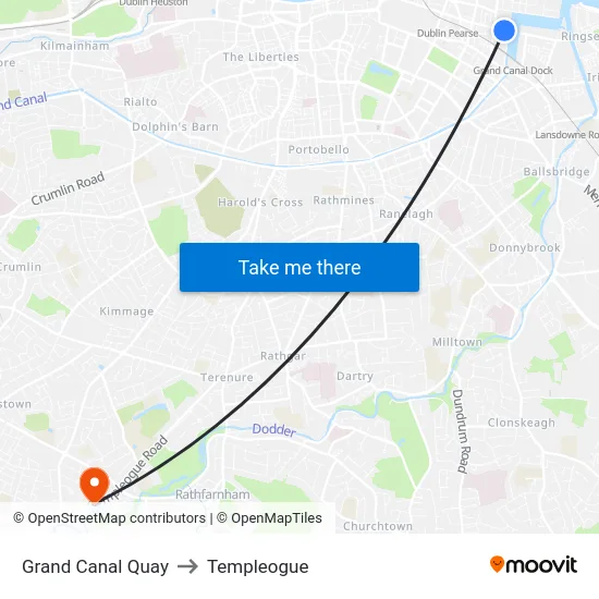 Grand Canal Quay to Templeogue map