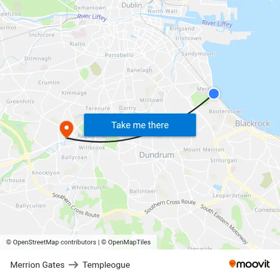 Merrion Gates to Templeogue map