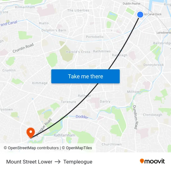Mount Street Lower to Templeogue map