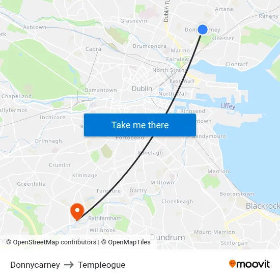 Donnycarney to Templeogue map