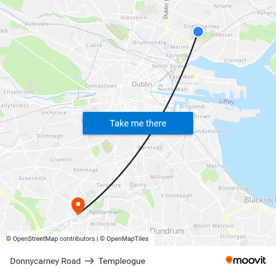 Donnycarney Rd to Templeogue map