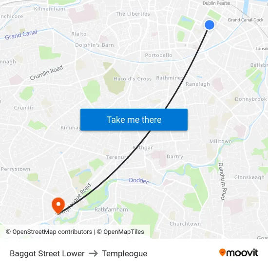 Baggot Street Lower to Templeogue map