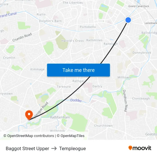 Baggot Street Upper to Templeogue map