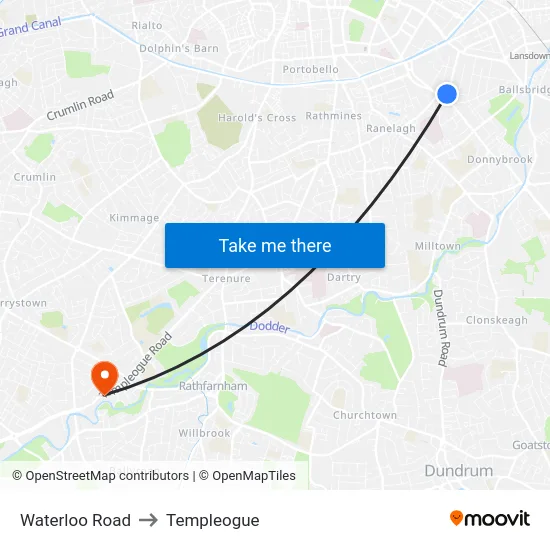 Waterloo Road to Templeogue map