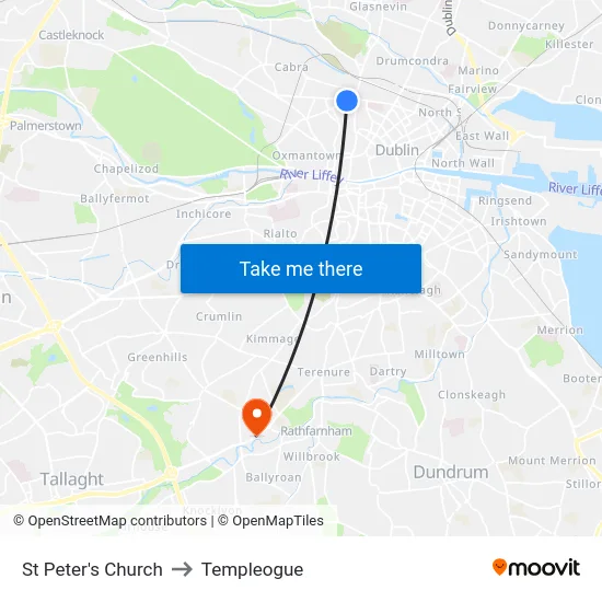 St Peter's Church to Templeogue map