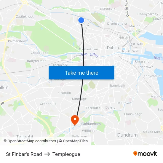 St Finbar's Road to Templeogue map