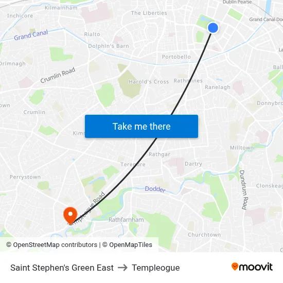 Saint Stephen's Green East to Templeogue map