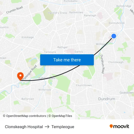 Clonskeagh Hospital to Templeogue map