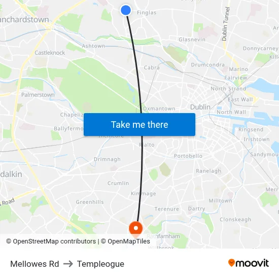 Mellowes Rd to Templeogue map