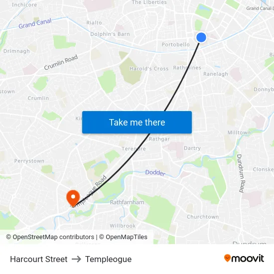 Harcourt Street to Templeogue map