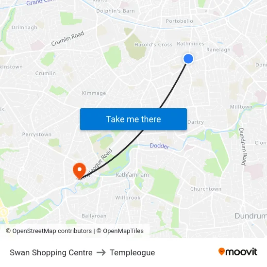 Swan Shopping Centre to Templeogue map
