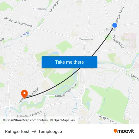 Rathgar East to Templeogue map