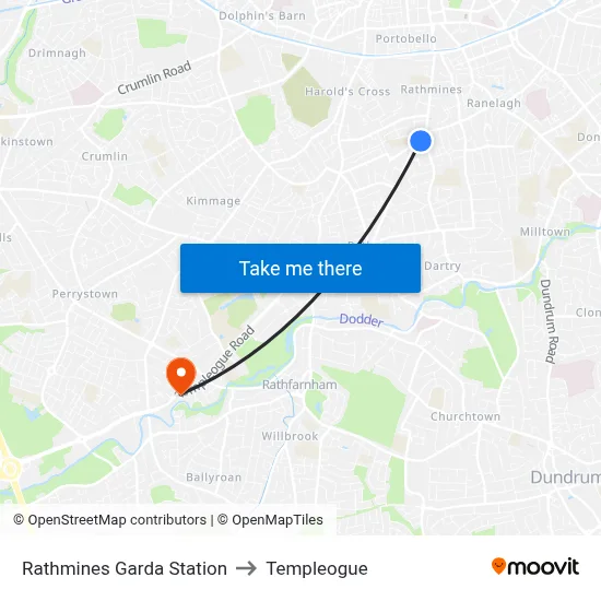 Rathmines Garda Station to Templeogue map
