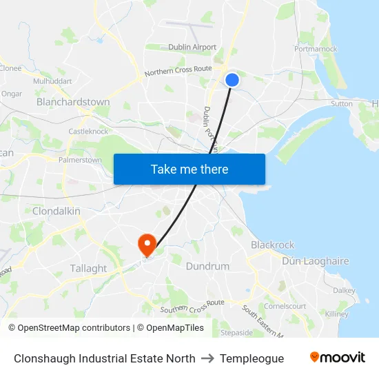 Clonshaugh Industrial Estate North to Templeogue map