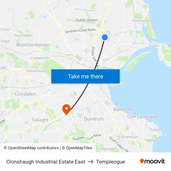 Clonshaugh Industrial Estate East to Templeogue map