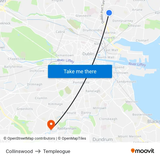 Collinswood to Templeogue map
