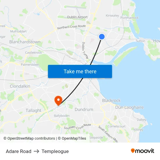 Adare Road to Templeogue map