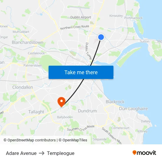 Adare Avenue to Templeogue map