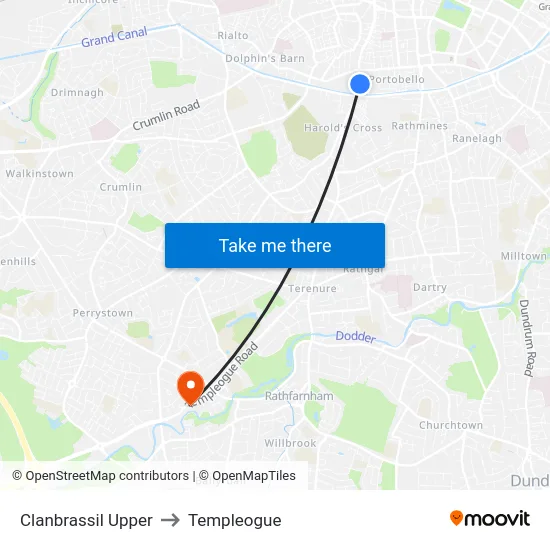 Clanbrassil Upper to Templeogue map
