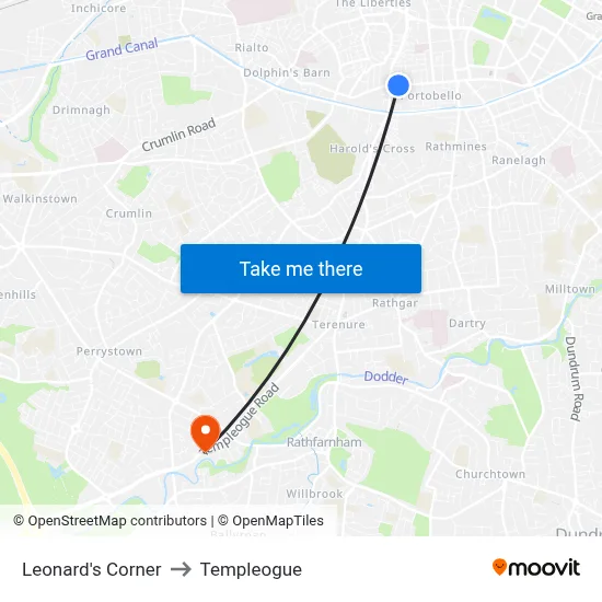 Leonard's Corner to Templeogue map