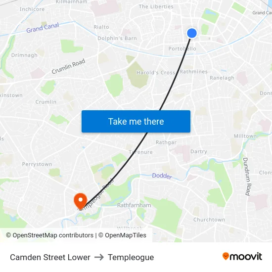 Camden Street Lower to Templeogue map