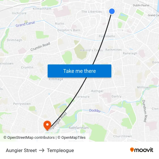Aungier Street to Templeogue map