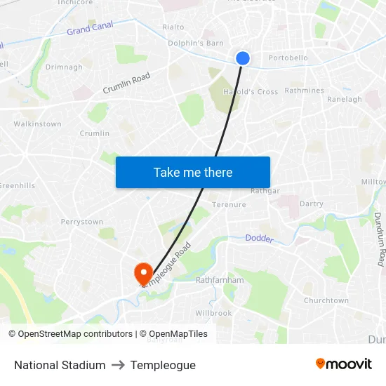National Stadium to Templeogue map