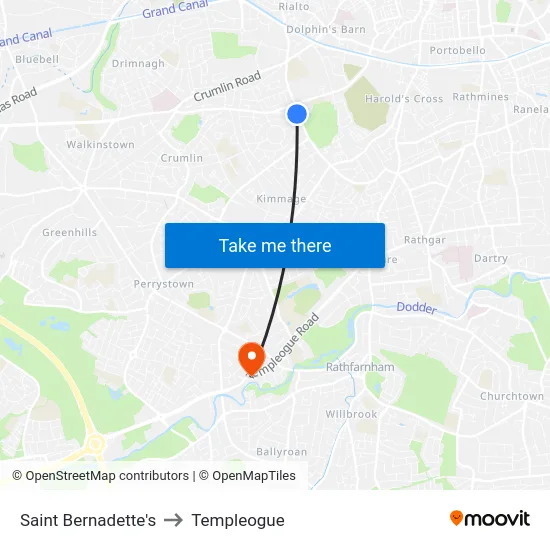 Saint Bernadette's to Templeogue map