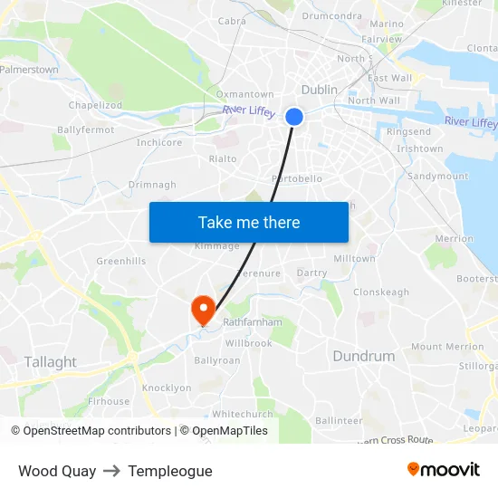 Wood Quay to Templeogue map