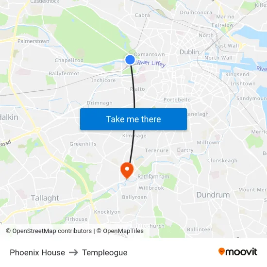 Phoenix House to Templeogue map