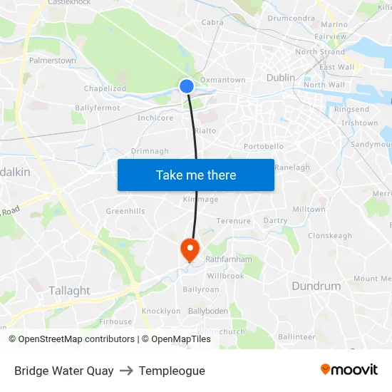 Bridge Water Quay to Templeogue map