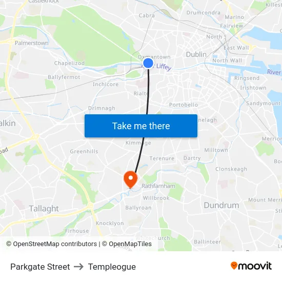 Parkgate Street to Templeogue map