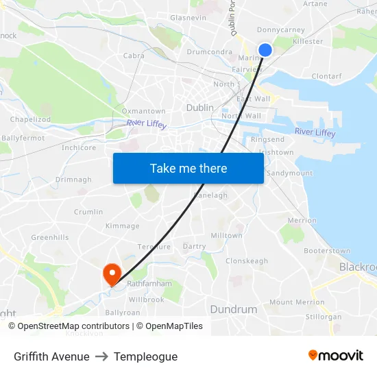 Griffith Avenue to Templeogue map