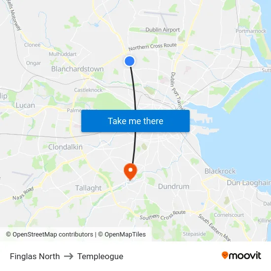 Finglas North to Templeogue map