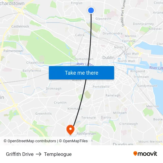 Griffith Drive to Templeogue map