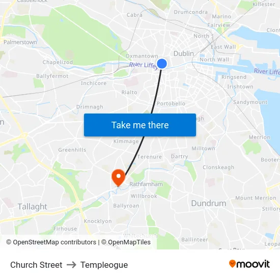 Church Street to Templeogue map