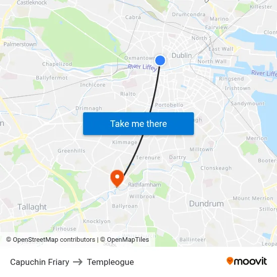 Capuchin Friary to Templeogue map