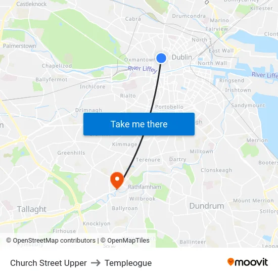 Church Street Upper to Templeogue map