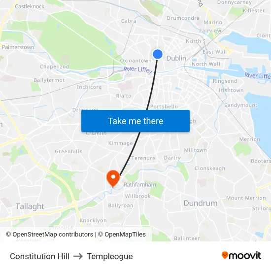 Constitution Hill to Templeogue map