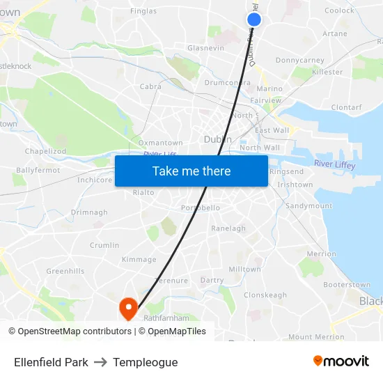 Ellenfield Park to Templeogue map