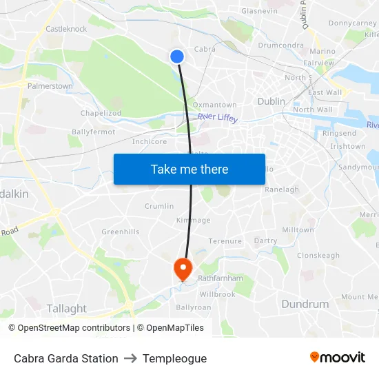 Cabra Garda Station to Templeogue map