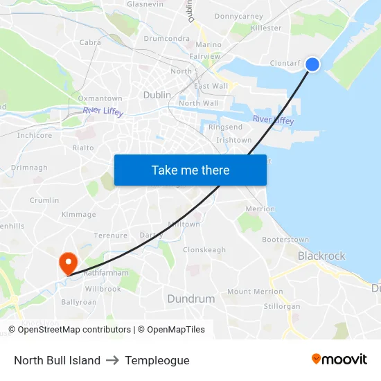 North Bull Island to Templeogue map